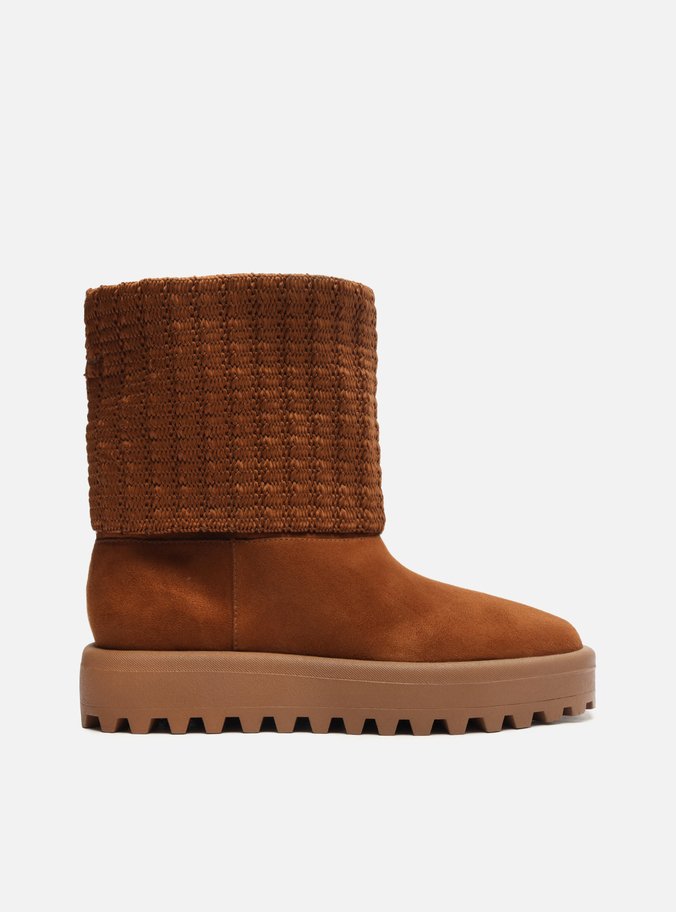 Bota Marrom Camurça Cano Médio Knit Riley