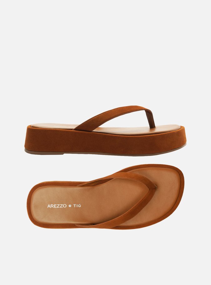Tamanco Marrom Camurça Flatform Flip Flop TIG