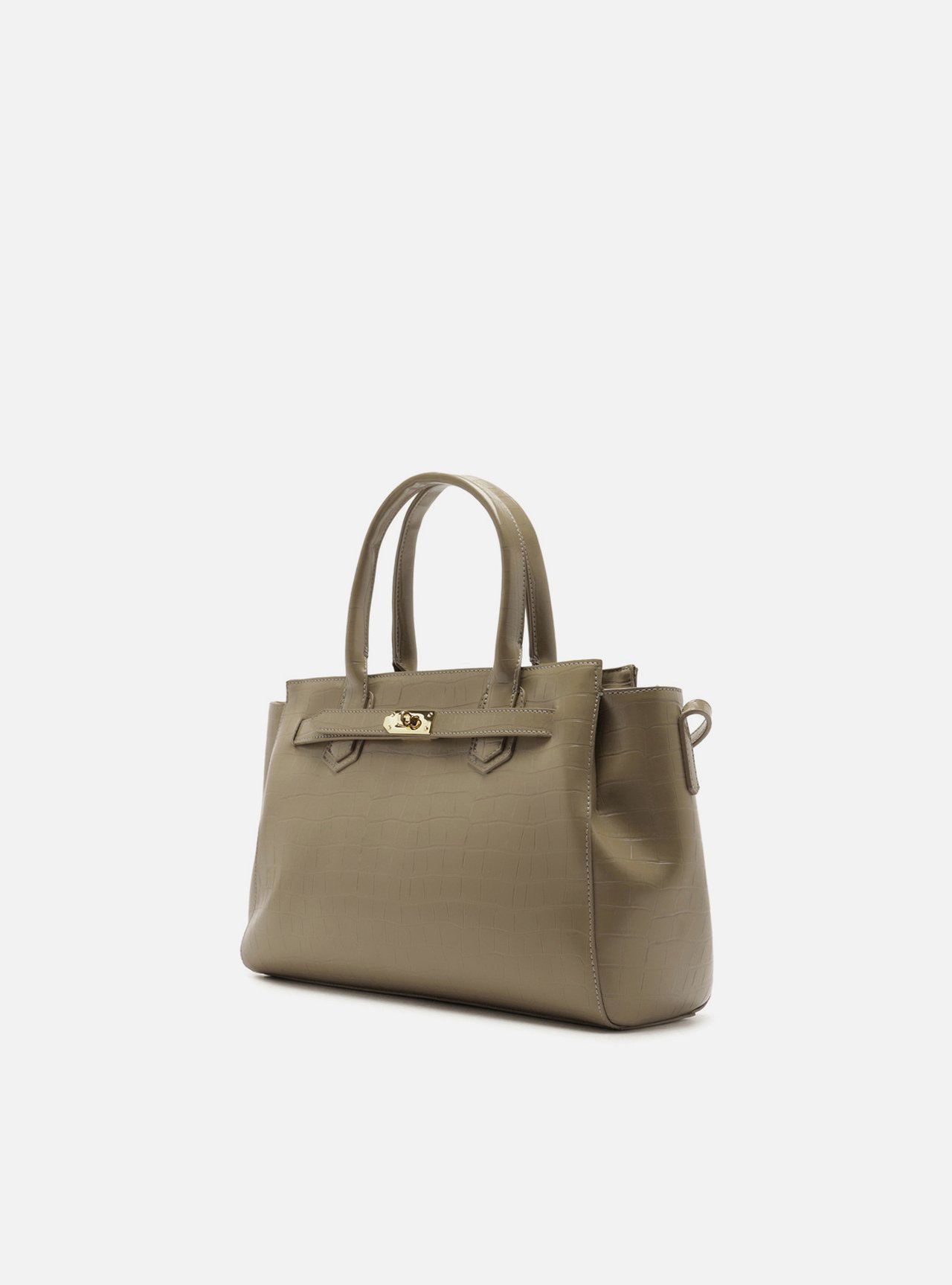 Bolsa Tote Cinza Média Croco Metais Dourados — foto 2