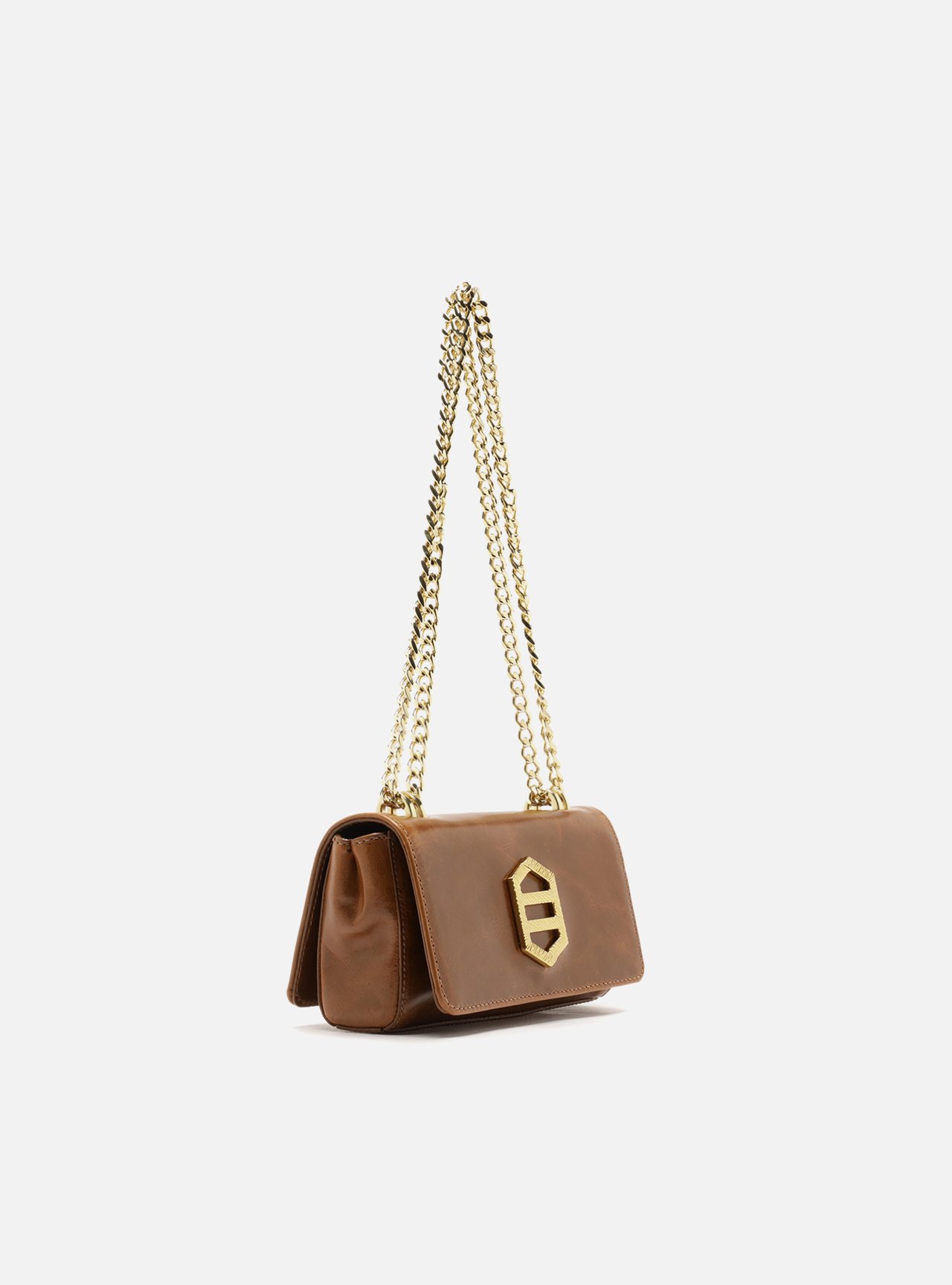 Bolsa Tiracolo Caramelo Couro Pequena Metal Dourado — foto 5