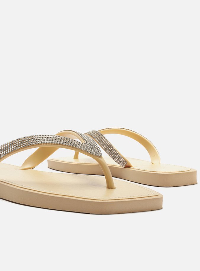 Chinelo de Dedo Bege Recouro Square Strass