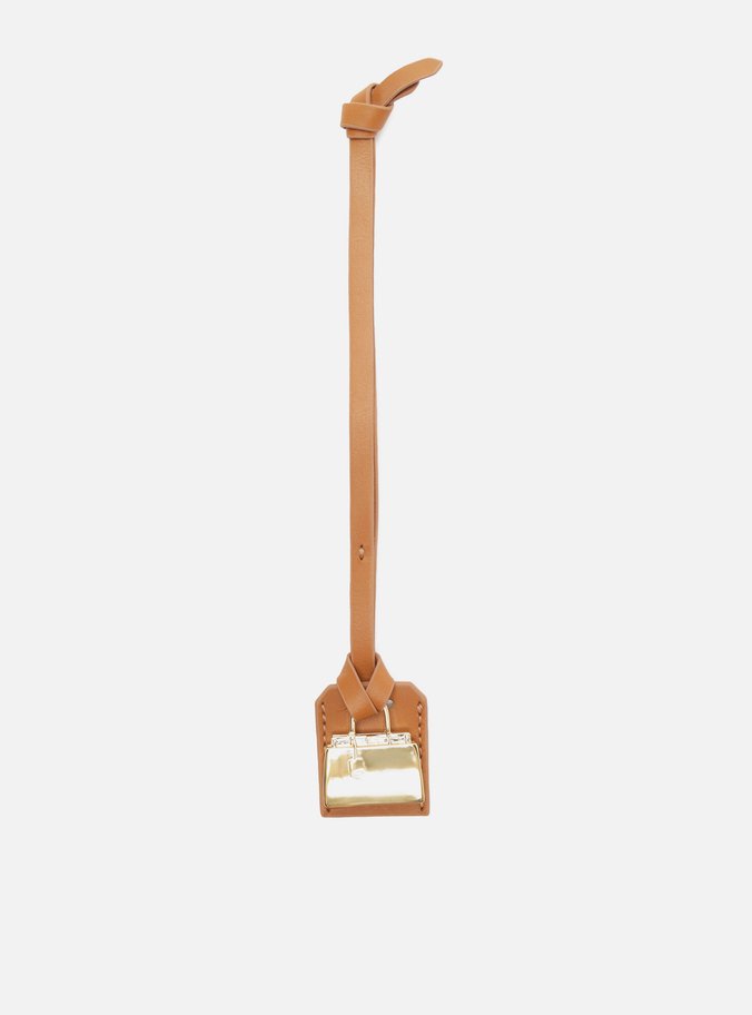 Bag Charm Marrom Couro Mini Bolsa Metal