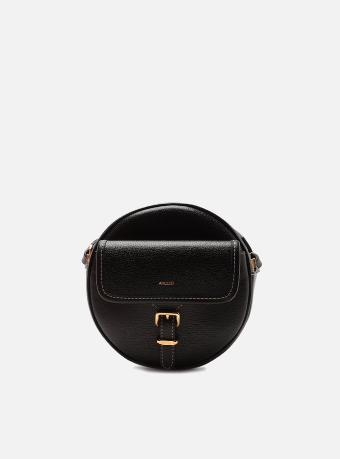 Bolsa Tiracolo Preta Couro Redonda Pequena Fivela