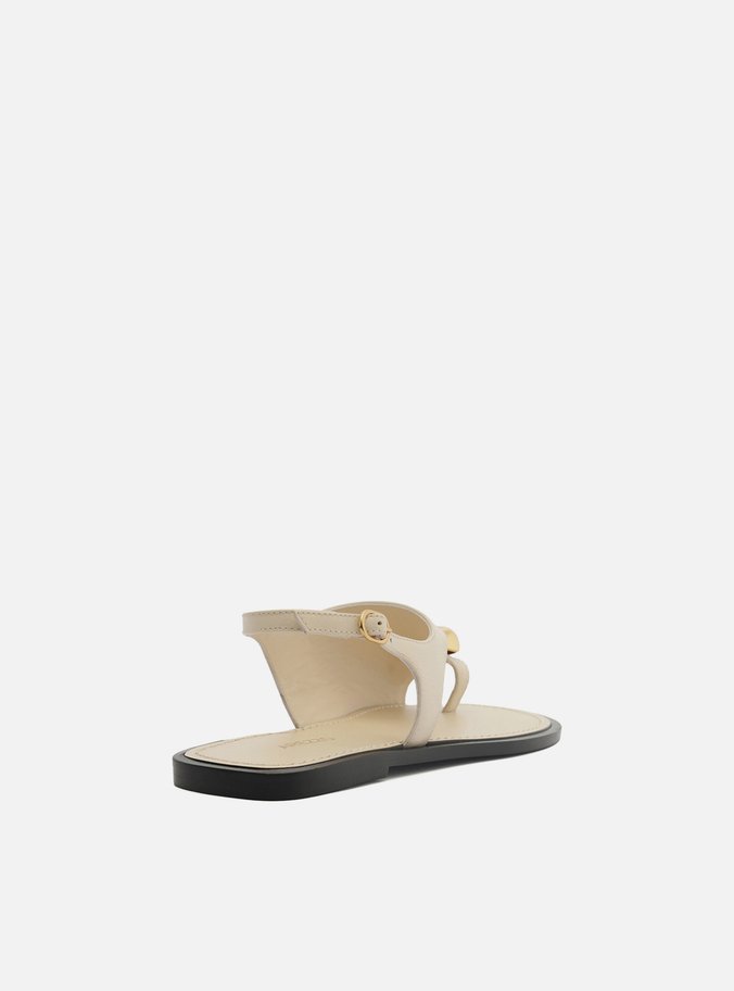 Rasteira Branca Couro Semi Coberta Metal Bold