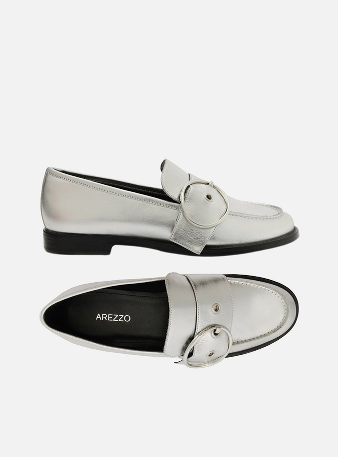 Mocassim Metalizado Couro Bico Redondo