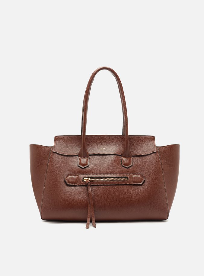 Bolsa Shopping Marrom Couro Grande Bolso Zíper