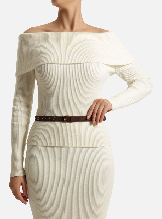 Cinto Marrom Acamurçado Fino Pedras Rebites