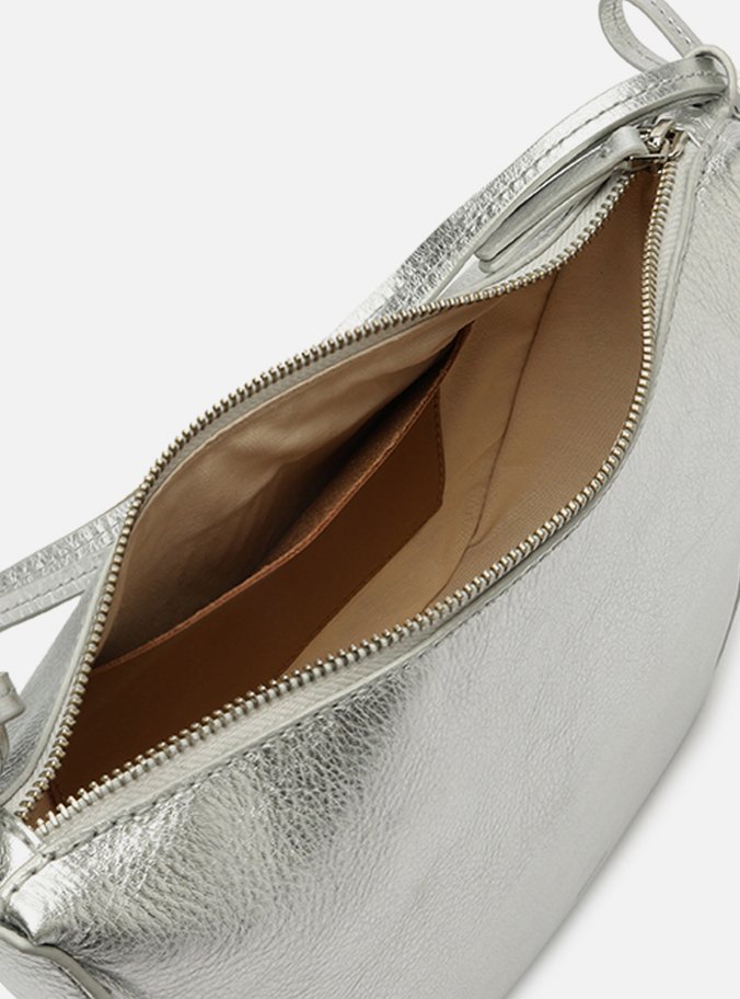 Bolsa Tiracolo Prateada Couro Pequena Alças Mix