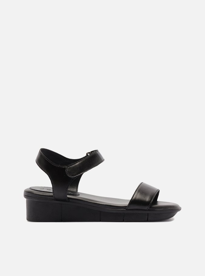 Sandália Preta Couro Flatform Comfort