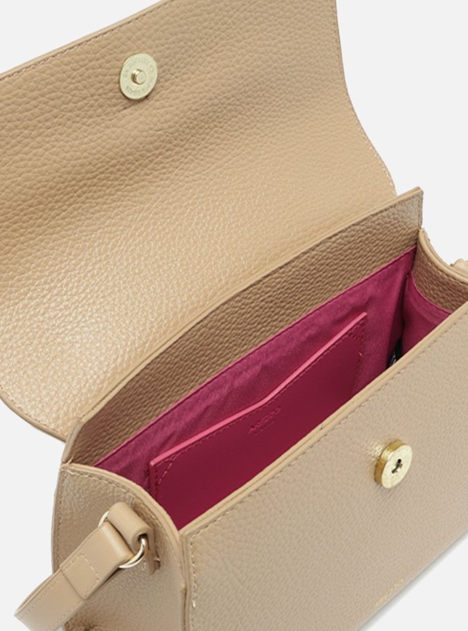 Bolsa Tiracolo Bege Pequena Detalhe Tiras Metal