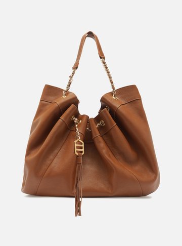 Bolsa Shopping Marrom Couro Grande Franzido