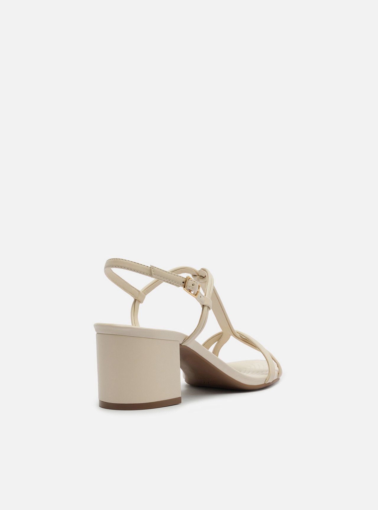 Sandália Off White Salto Médio Bloco Tiras Textura — foto 3