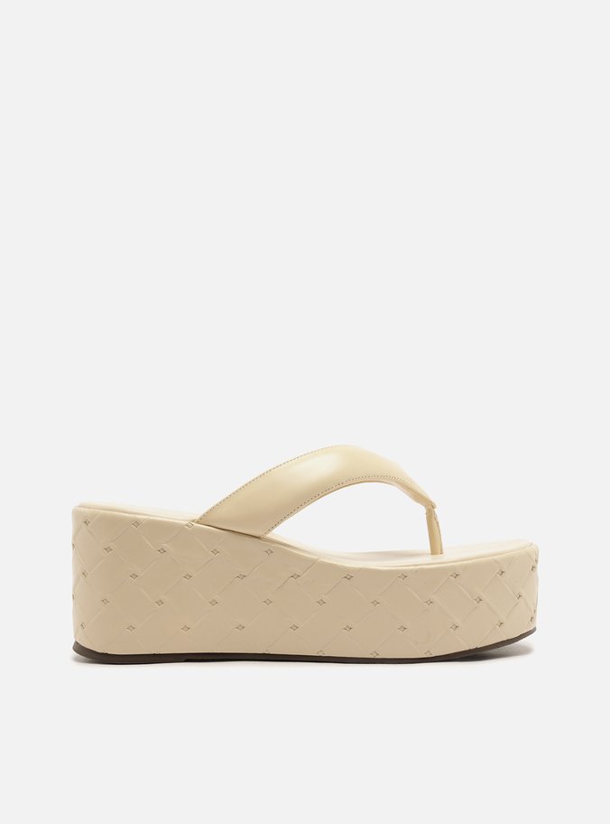 Sandália Plataforma Couro Off-White Tramado