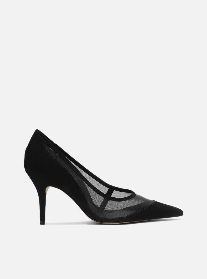 Scarpin Preto Tela Salto Alto Fino