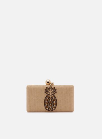 Clutch Bege Palha Bordado Abacaxi