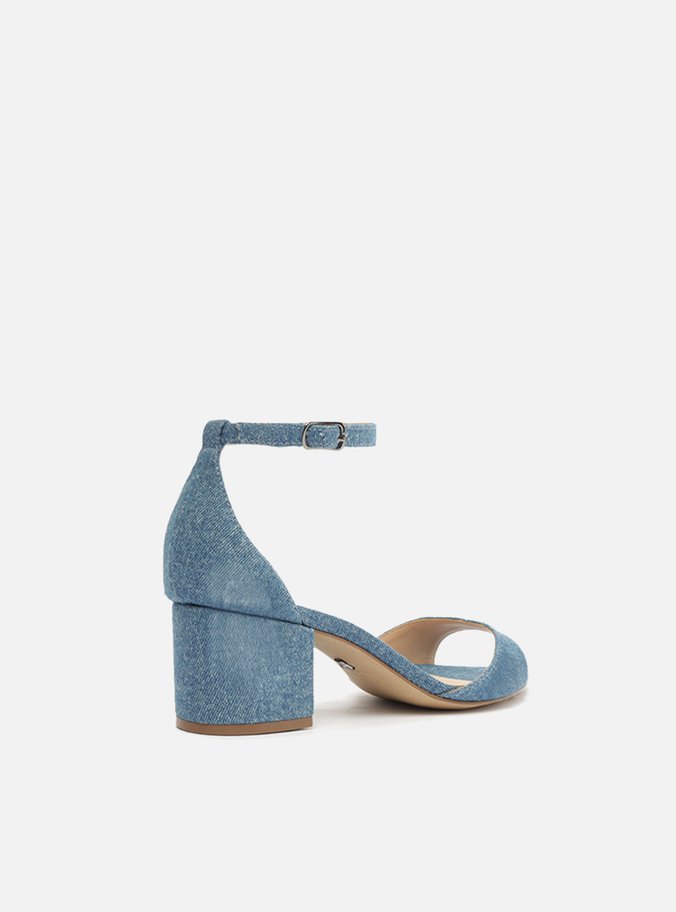 Sandália Azul Denim Salto Bloco Bico Fino