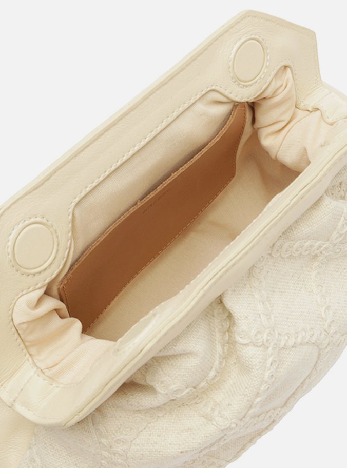 Clutch Off-White Linho Pequena Bordado