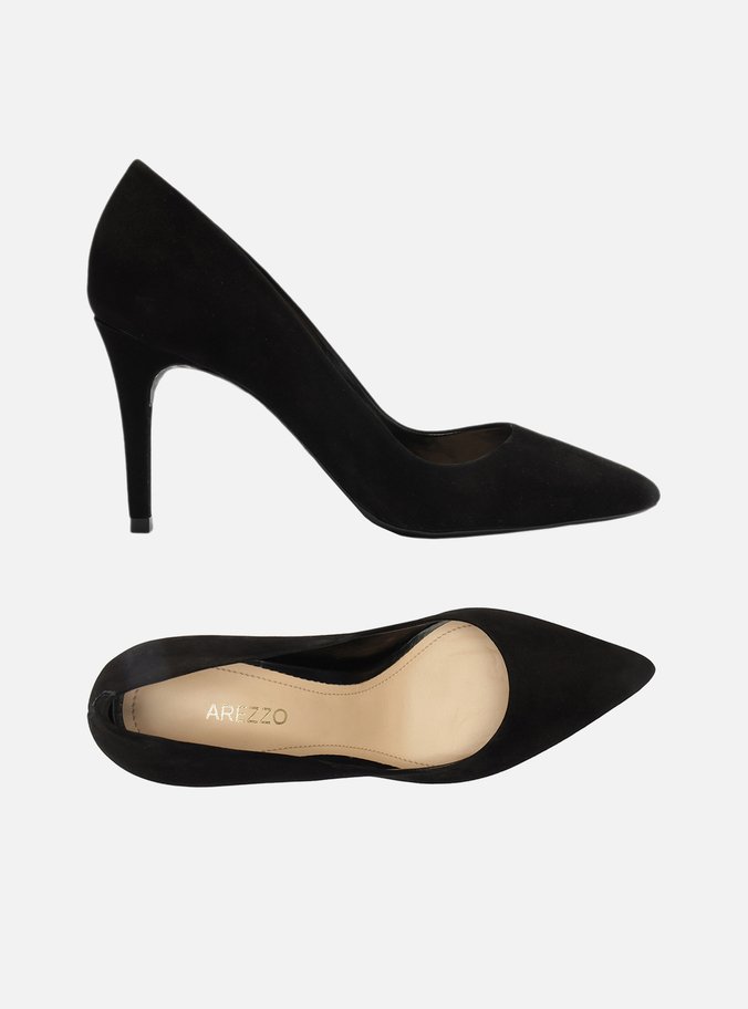 Scarpin Preto Nobuck Salto Fino Bico Fino