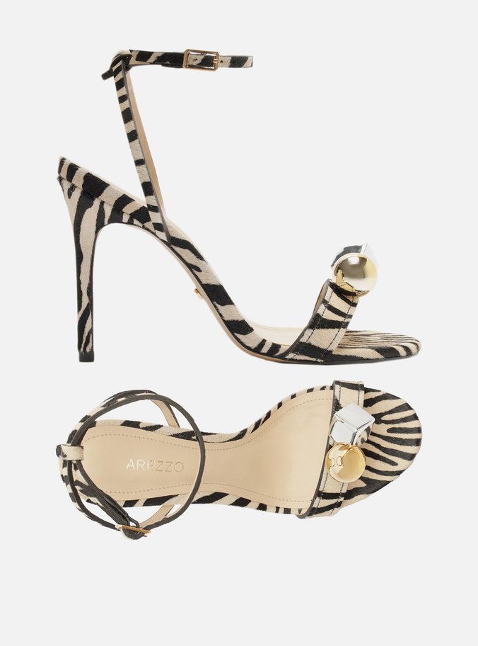 Sandália Animal Print Salto Alto Metais