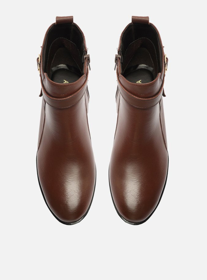Bota Marrom Escuro Couro Cano Curto Tiras Fivelas