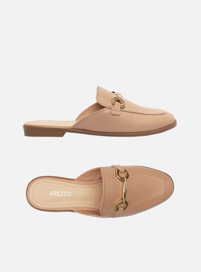 Mule Nude Couro Rasteira Bridão