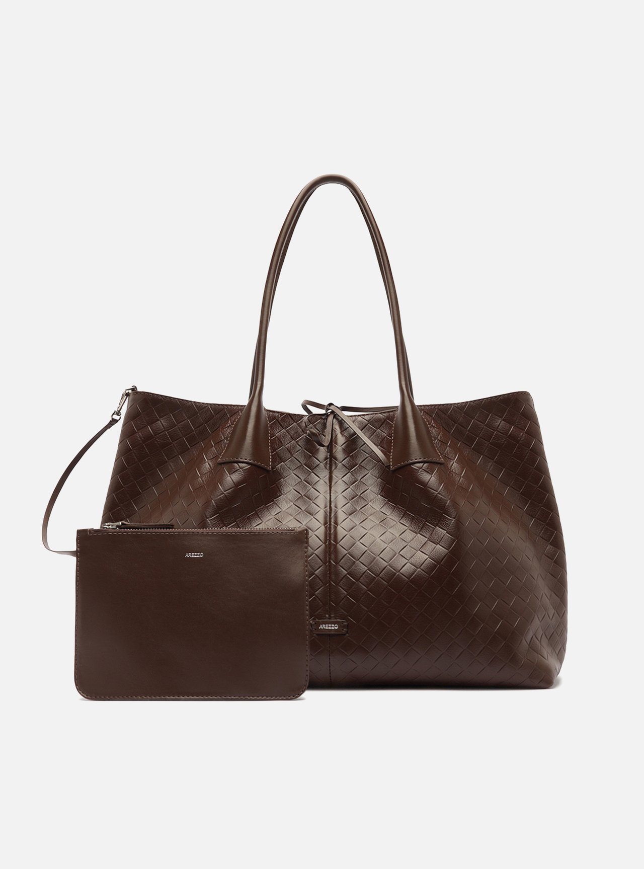 Bolsa Shopping Marrom Couro Grande Tressê — foto 3