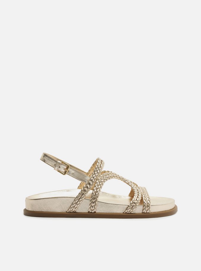Sandália Papete Dourada Tiras Trançadas