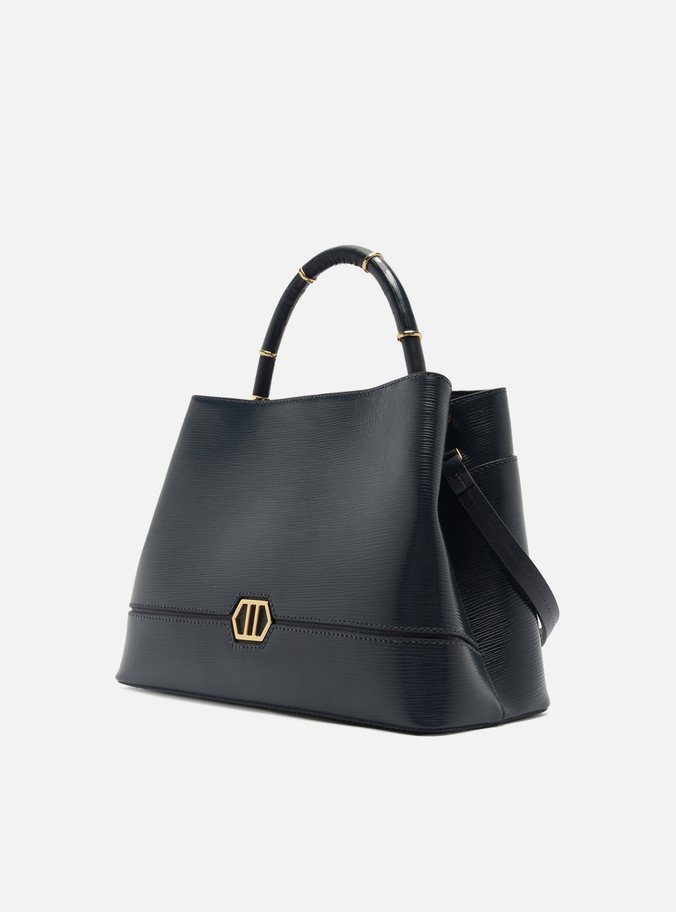 Bolsa Tote Azul Couro Grande Anéis