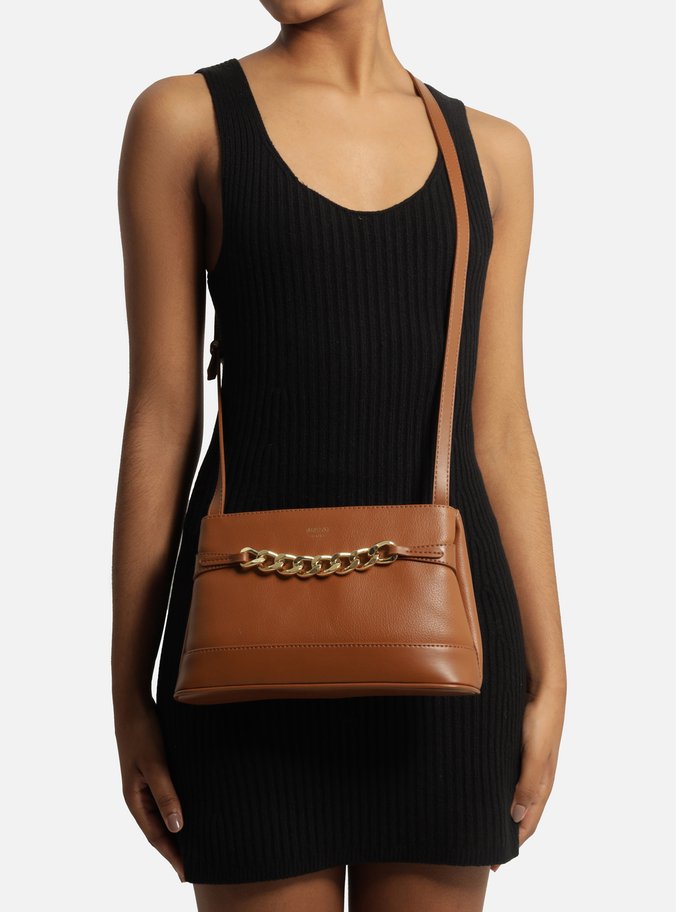 Bolsa Tiracolo Marrom Pequena Corrente Frontal