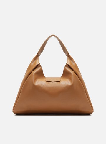 Bolsa Hobo Marrom Couro Grande Lapela