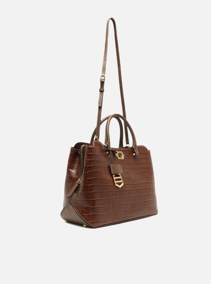 Bolsa Shopping Marrom Couro Grande Croco Charm