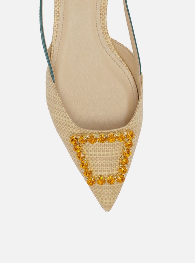 Sapatilha Nude Nobuck Bico Fino Slingback Pedraria