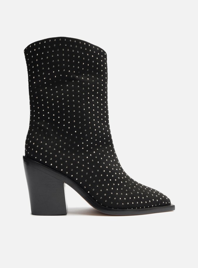 Bota Preta Strass Cano Médio Western