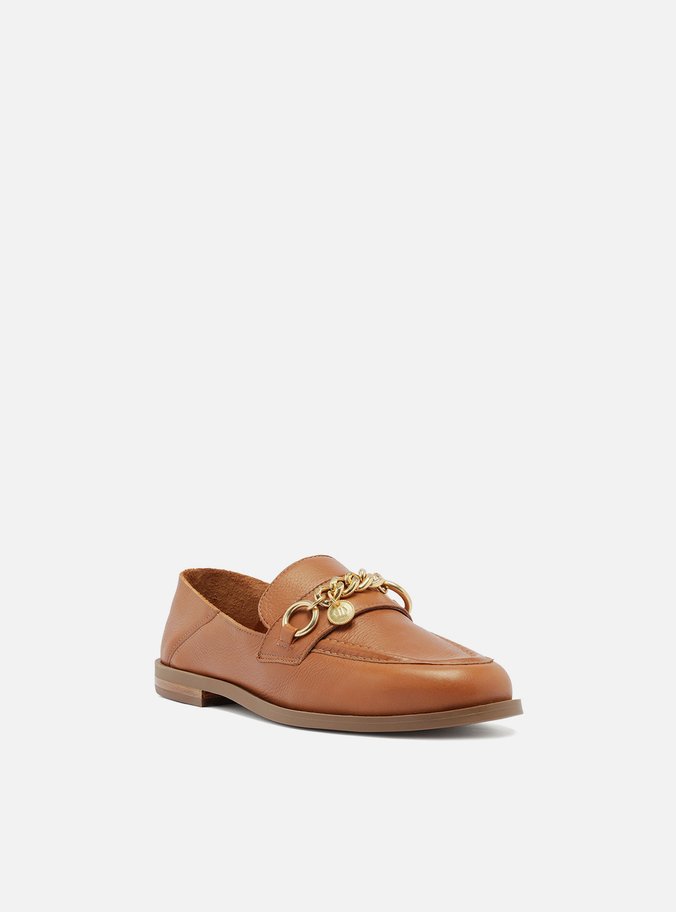 Mocassim Marrom Couro Corrente Pingente