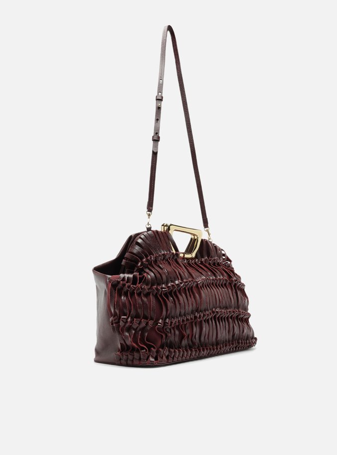 Bolsa Tiracolo Vinho Couro Grande Alça Metal