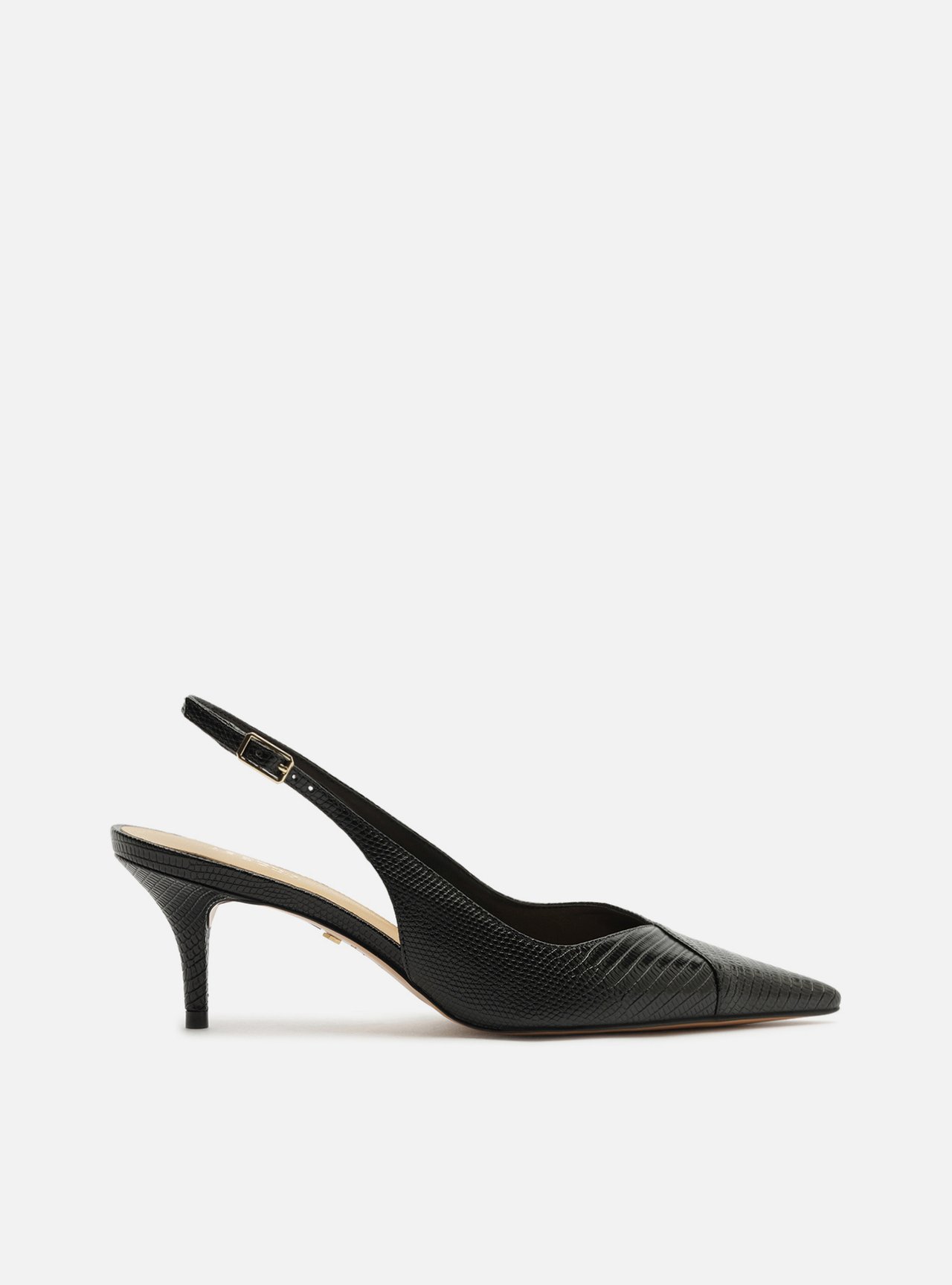 Scarpin Preto Lizard Salto Kitten Slingback — foto 1