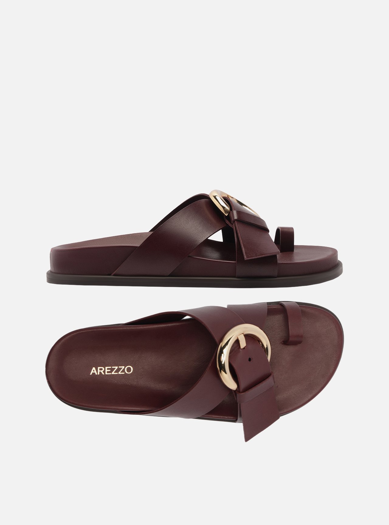 Sandália Papete Vermelha Couro Flatform Fivela Dourada — foto 5