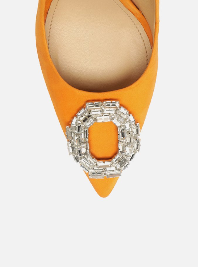 Scarpin Laranja Nobuck Bico Fino Pedraria
