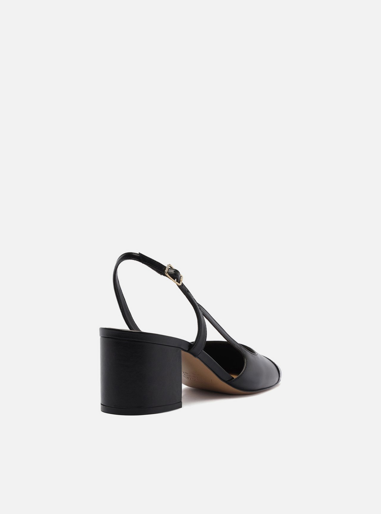 Scarpin Preto Couro Bloco Slingback Cap Toe Verniz — foto 3
