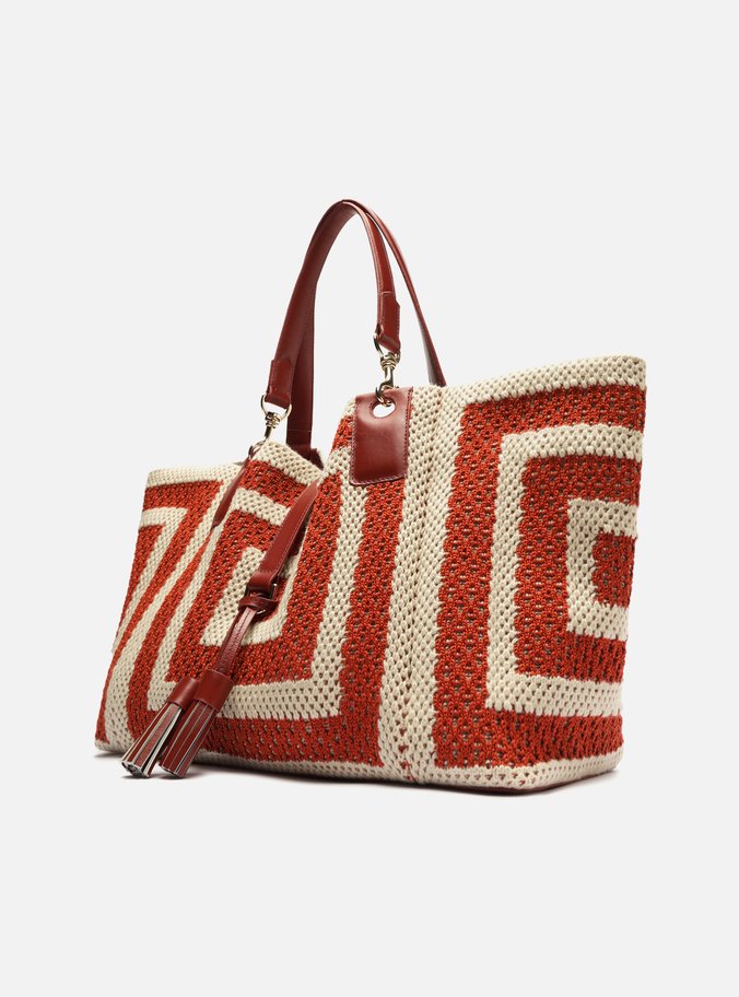 Bolsa Shopping Vermelha Crochê Grande Bicolor