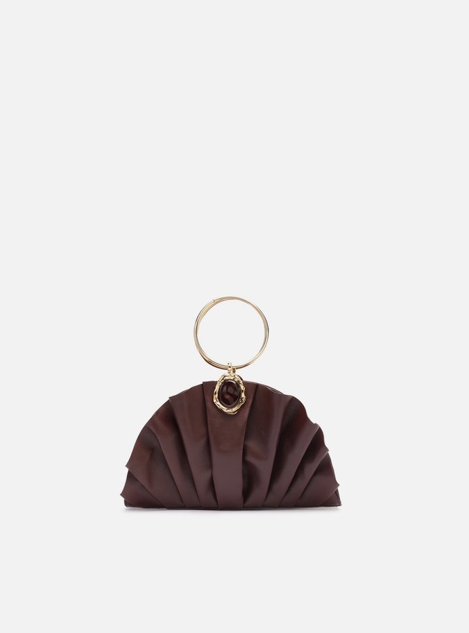 Bolsa Clutch Marrom Couro Pequena Pedra