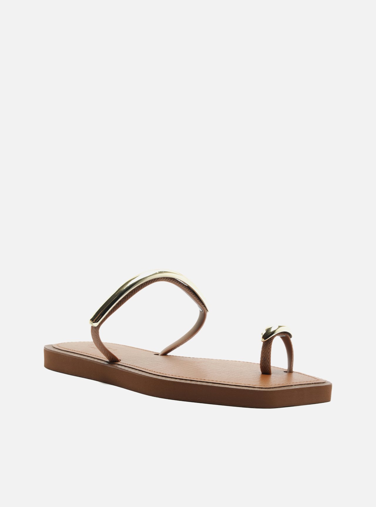 Sandália Papete Marrom Flatform Metais Dourados Brizza — foto 2