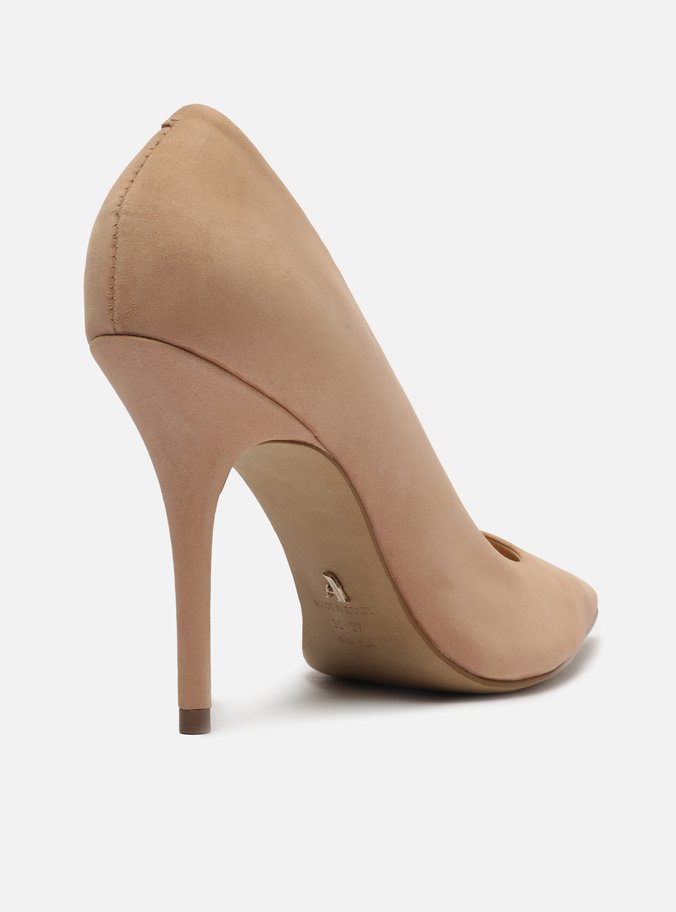 Scarpin Nude Nobuck Salto Alto Fino Bico Fino