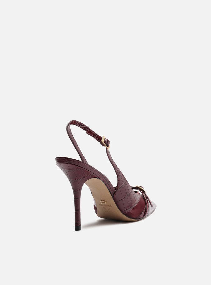 Scarpin Vermelho Croco Salto Alto Slingback Tela