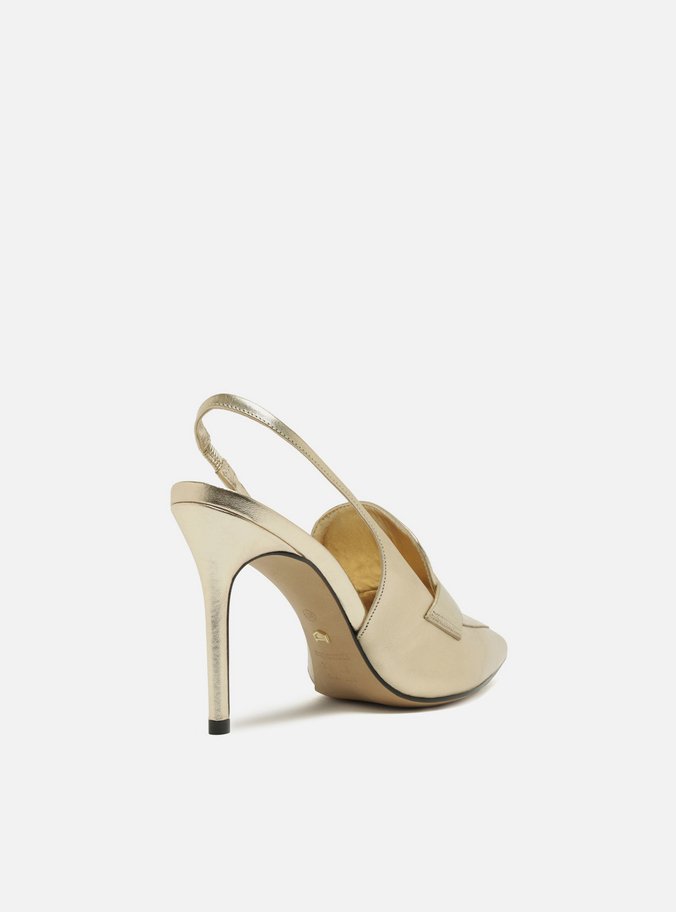Scarpin Dourado Salto Alto Sling Back