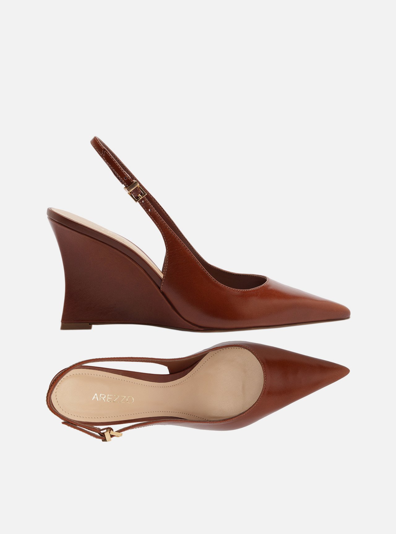 Scarpin Marrom Couro Salto Alto Anabela Slingback — foto 5