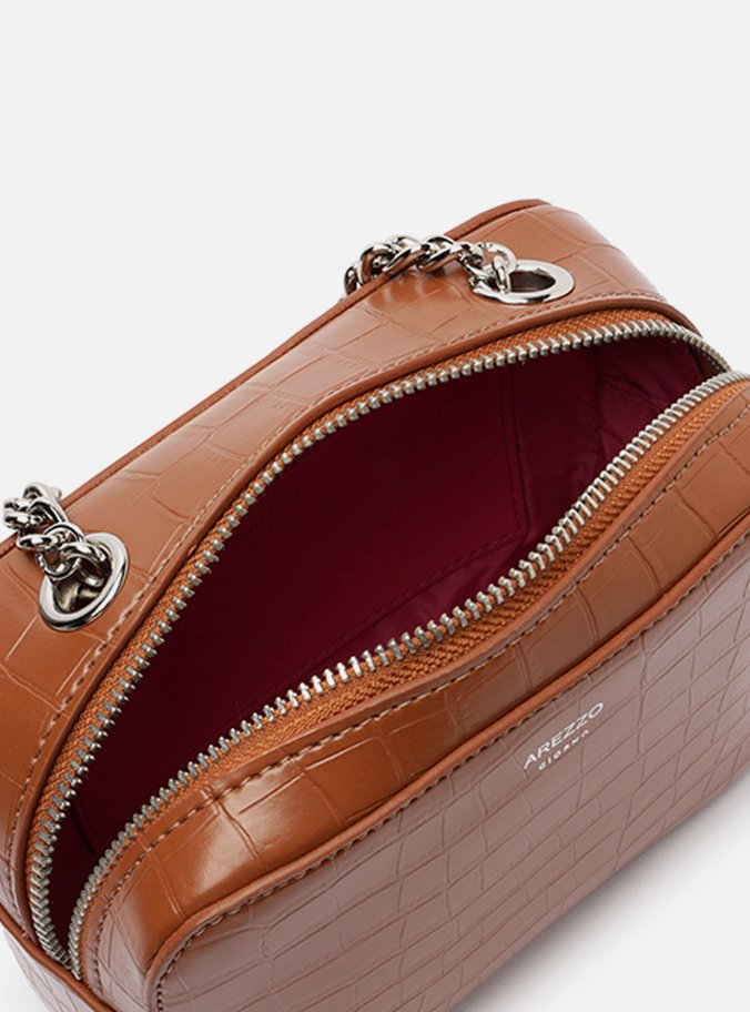 Bolsa Tiracolo Marrom Croco Pequena Barbicacho