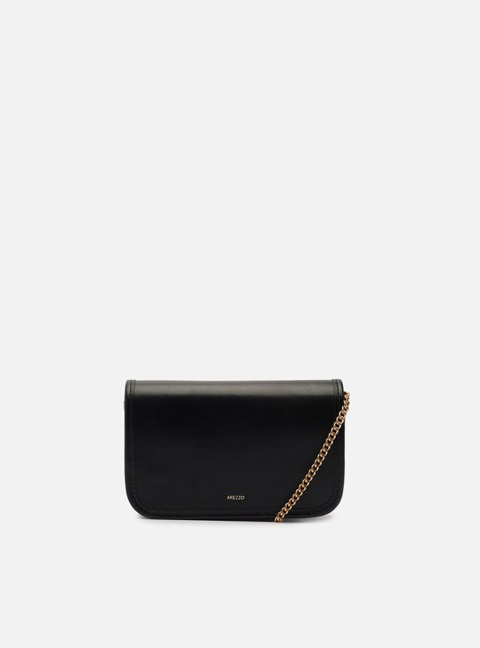 Bolsa Tiracolo Preta Couro Pequena Corrente