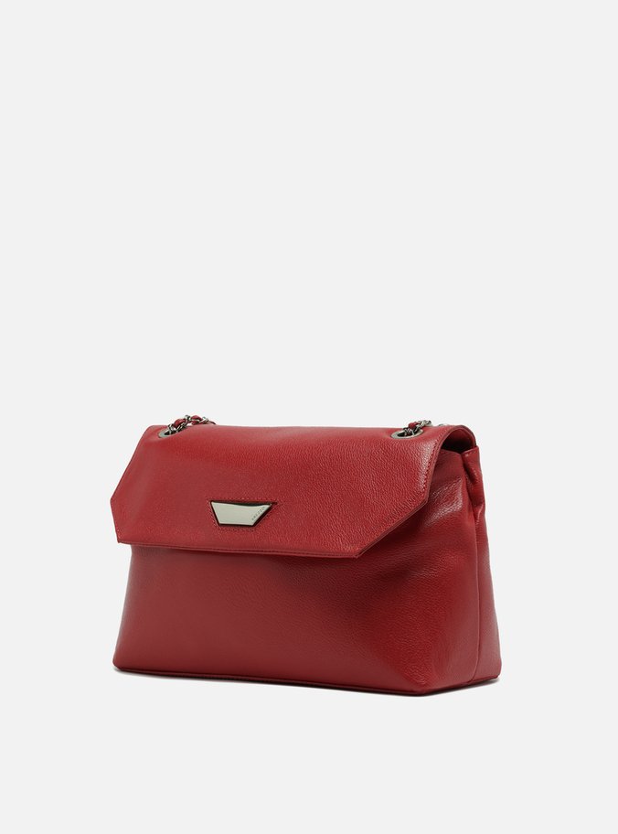 Bolsa Tiracolo Vermelha Couro Média Lapela Metal