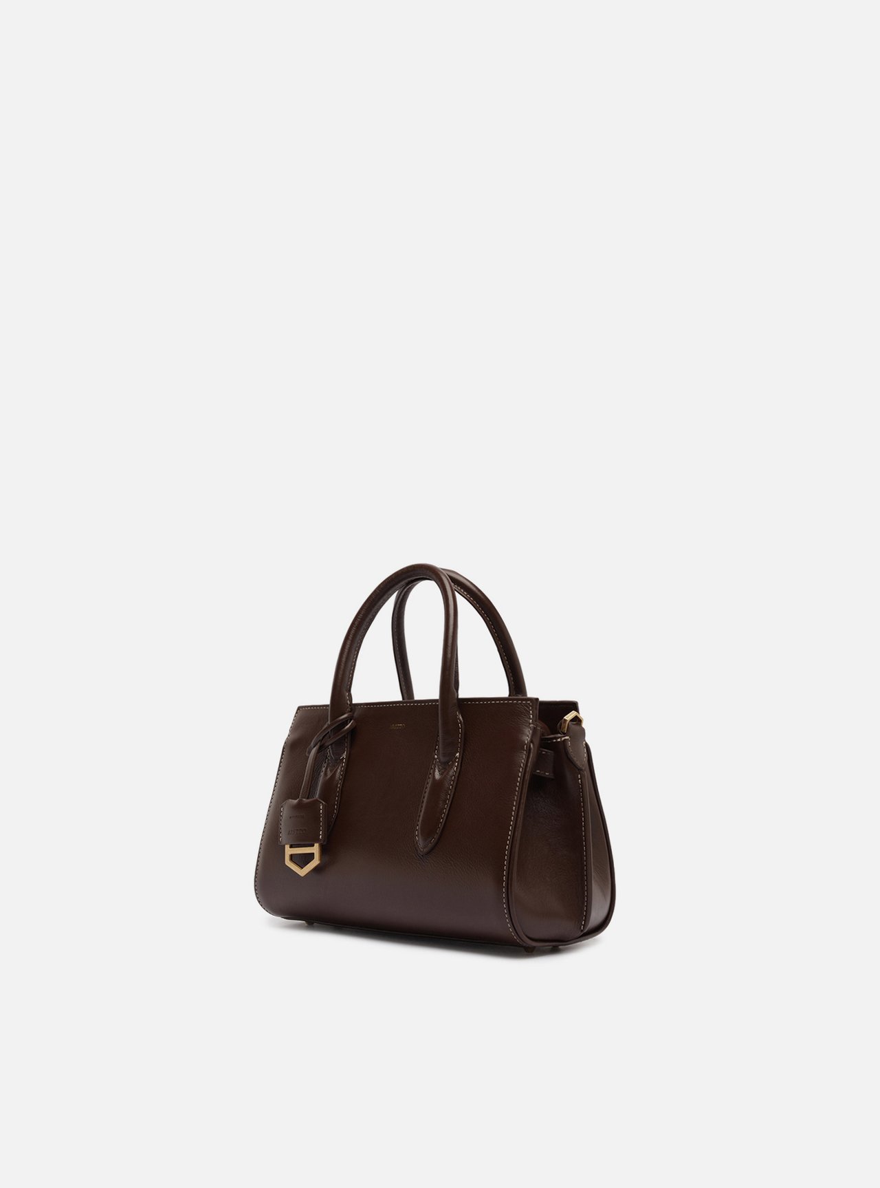 Bolsa Tote Marrom Couro Pequena Metais — foto 2
